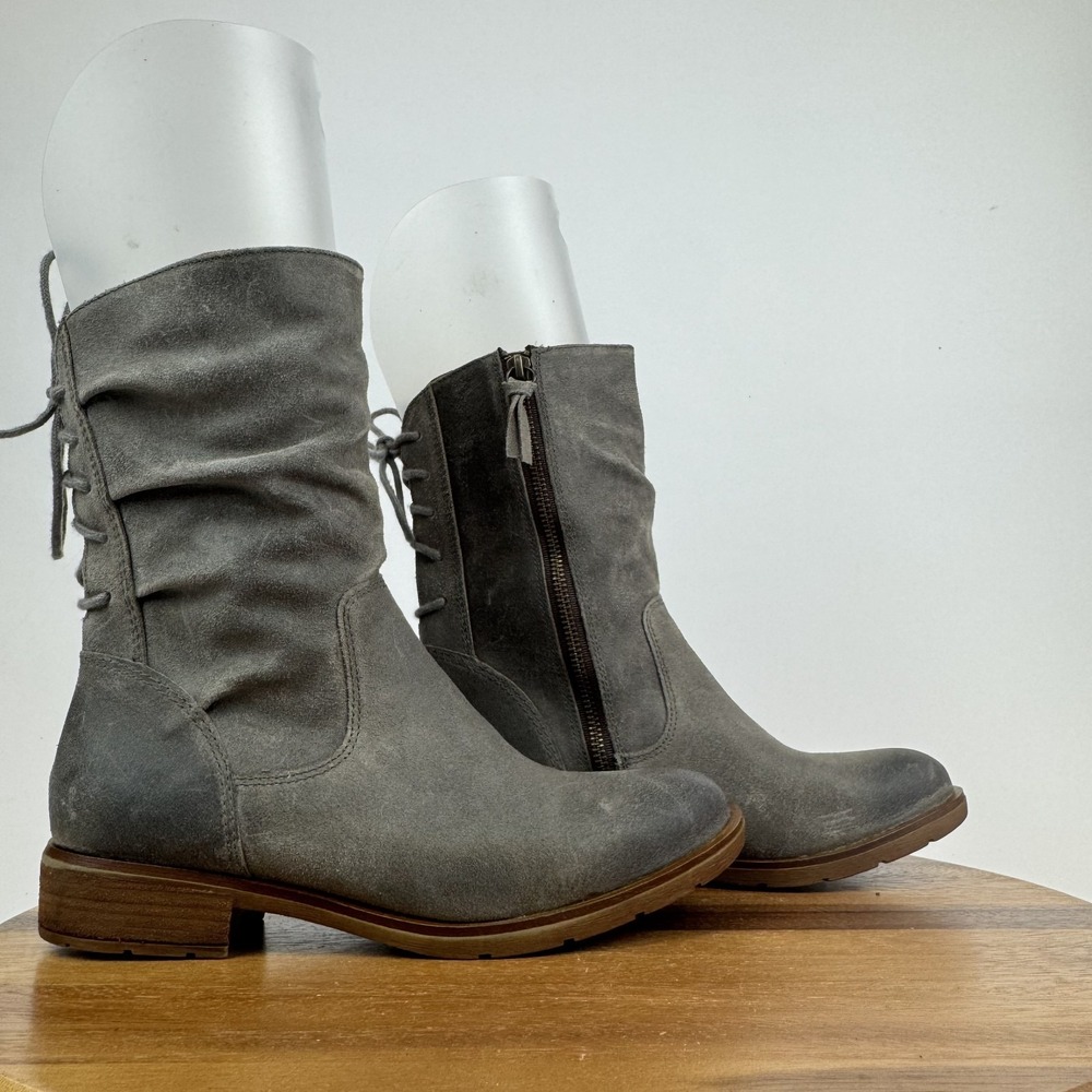 New Womens Sofft Sharnell Gray Nubuck Lace Up Zip Heeled‎ Boots Size 8.5 M NWOB